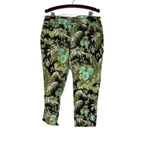 Bongo Floral Leaf Print Crop Jeans Green Size 22W